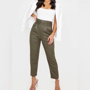 Khaki Croc Print D Ring Belted Pants